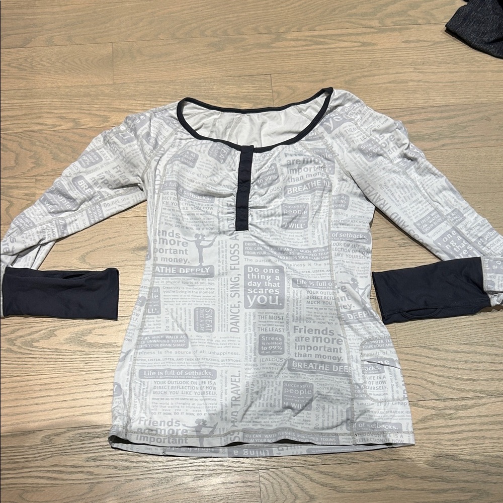 lululemon Vintage White and Black Long-Sleeve Scoop Henley